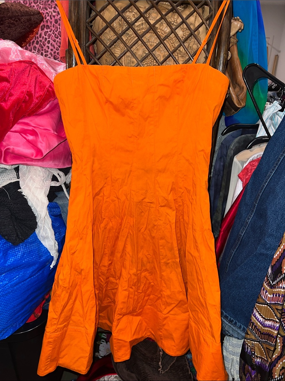 STAUD Bright Orange Spaghetti-Strap Mini Dress
